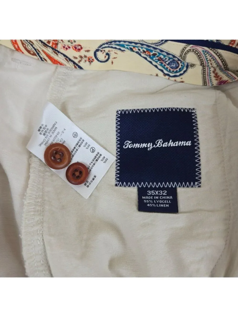 Tommy Bahama Mens Pants 35x32 Beige Linen Blend Relaxed Fit Flat Front